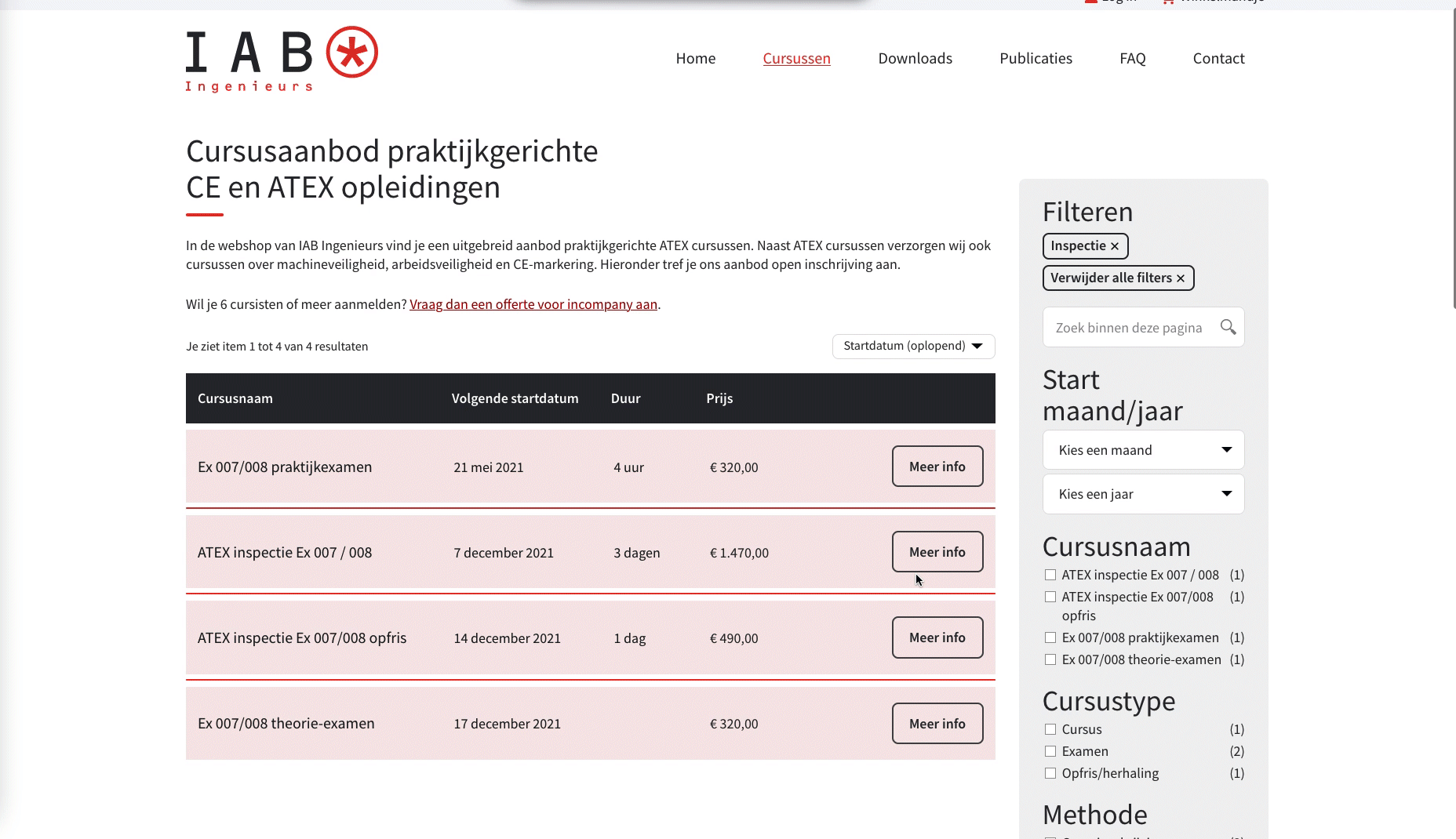enkele cursuspagina webshop IAB Ingenieurs met informatie over de cursus